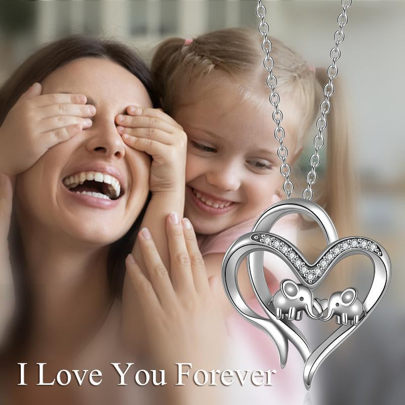 The EleHeart Pendant — Sterling Silver Mother & Daughther Elephant Necklace