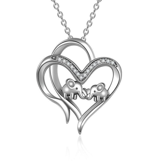 The EleHeart Pendant — Sterling Silver Mother & Daughther Elephant Necklace
