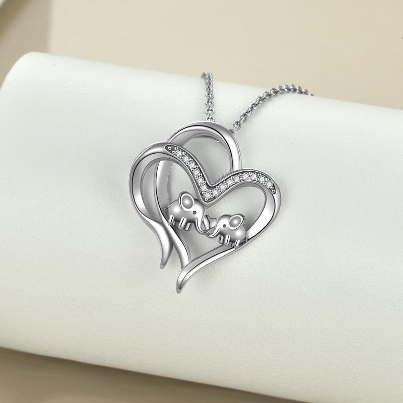 The EleHeart Pendant — Sterling Silver Mother & Daughther Elephant Necklace 